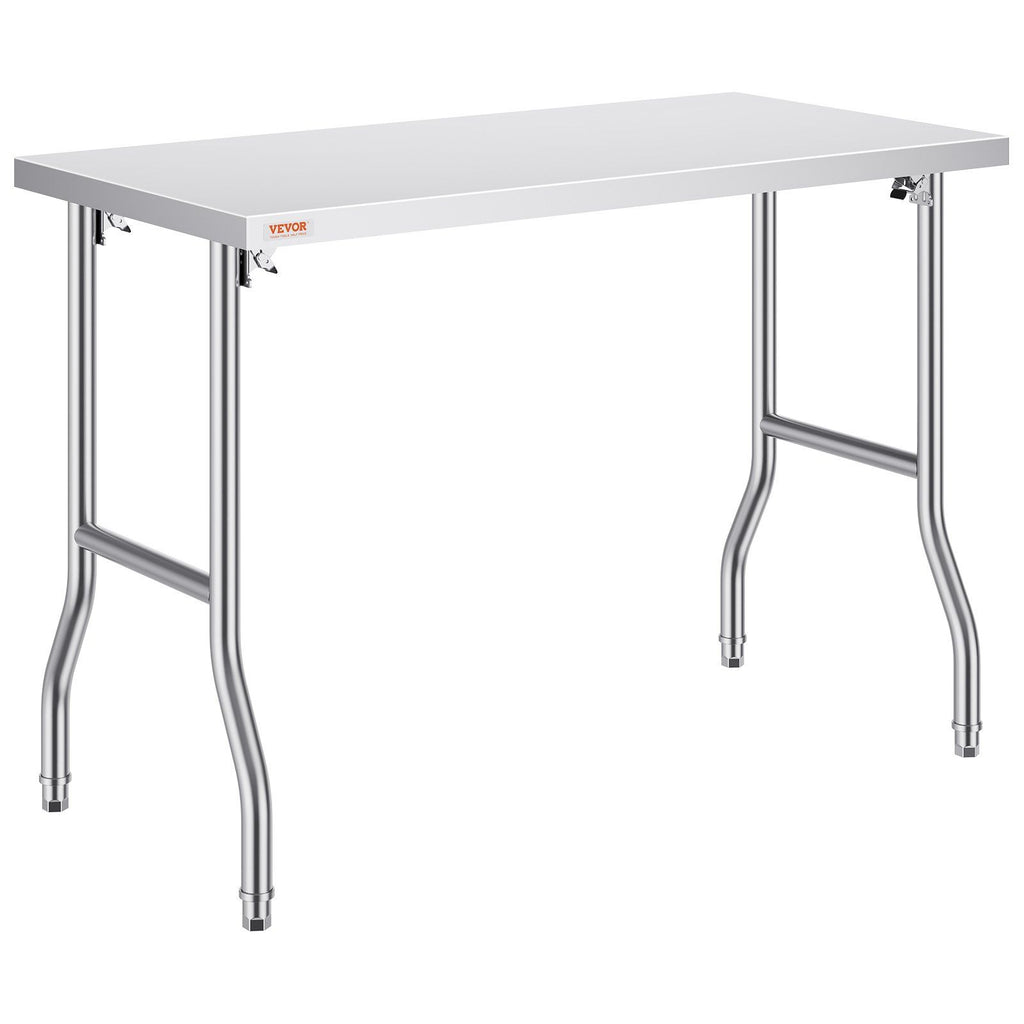 Commercial Worktable Workstation 48 x 24 Inch Folding Commercial Prep Table, Heavy-duty Stainless Steel Folding Table with 661 lbs Load, Kitchen Work Table, Silver Stainless Steel Kitchen Island