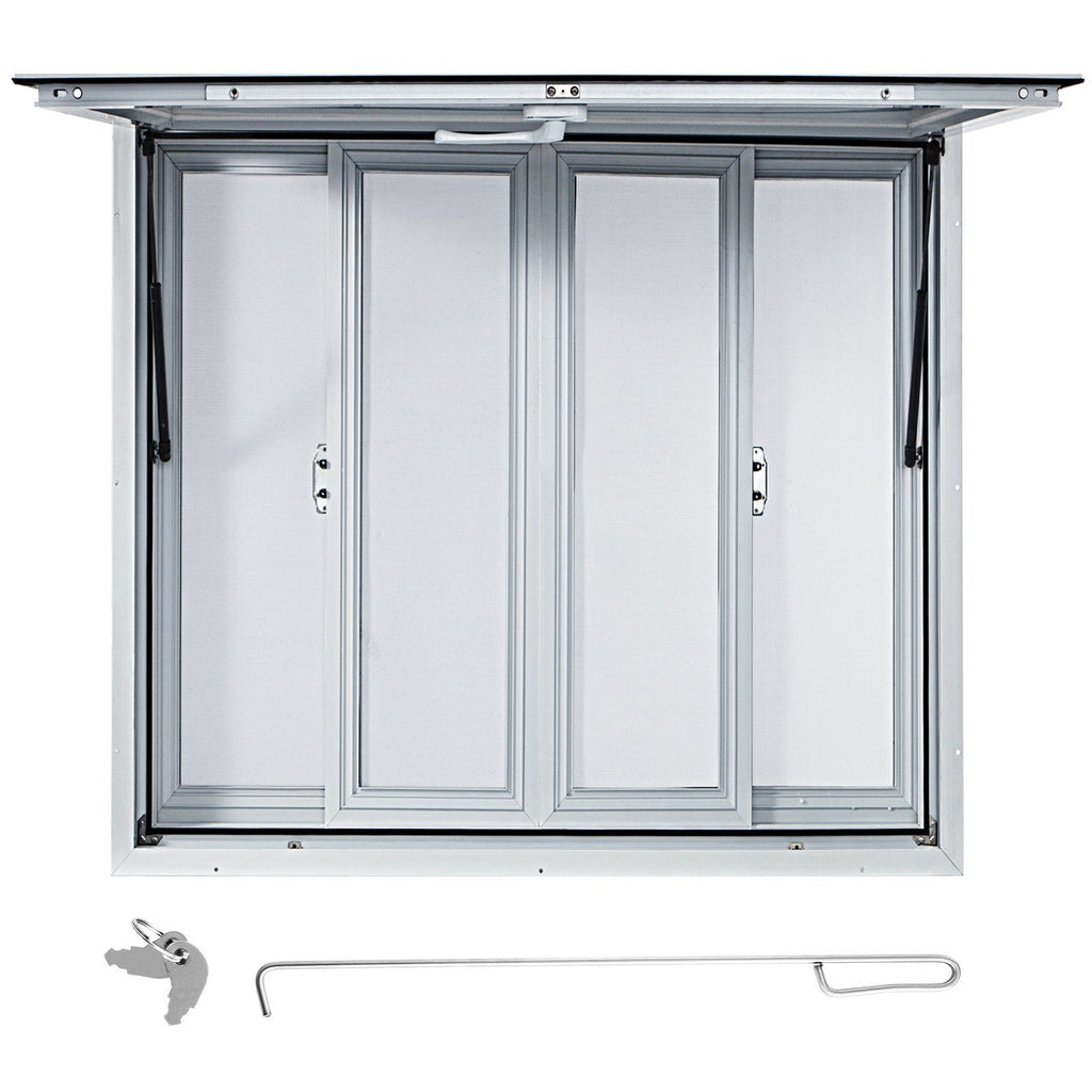 Concession Window, 36 x 36 inch, Aluminum Alloy Food Truck Service Window with 4 Horizontal Sliding Screen Windows & Awning Door & Drag Hook, Serving Window for Food Trucks Concession Trailers