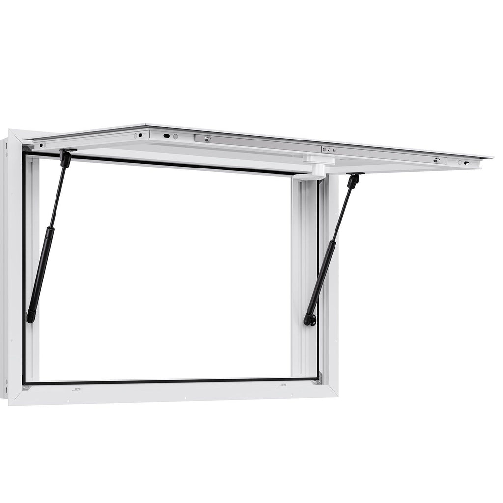 Concession Window 36x24 in, Aluminum Alloy Service Window for Food Truck, Up to 85 Degrees Stand Serving Window with 2 Sliding Windows, Awning Door, and Drag Hook, for Concession Trailers