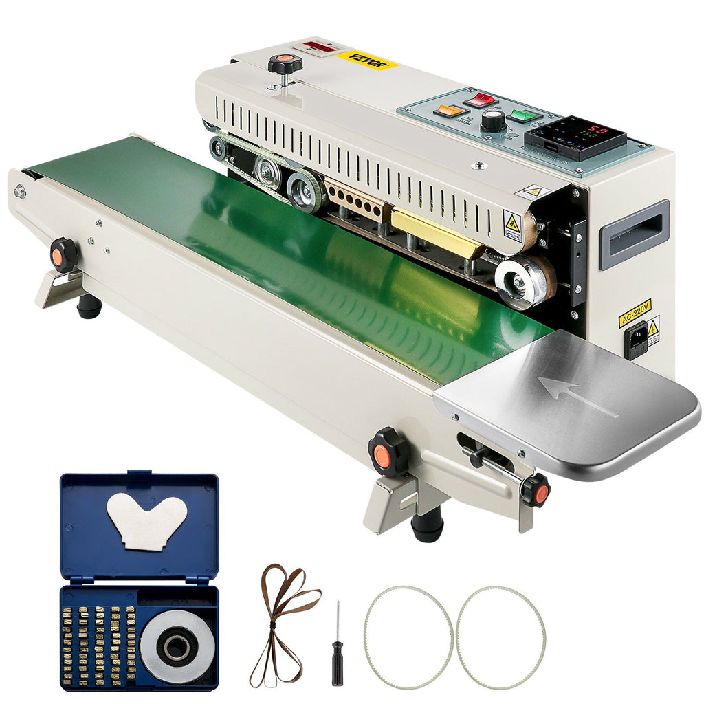 Continuous Bag Band Sealing Machine FR900K Band Sealer Machine with Digital Temperature Control Horizontal Bag Sealer for 0.02-0.08 mm Plastic Bags Continuous Band Sealer w/ Printing Function