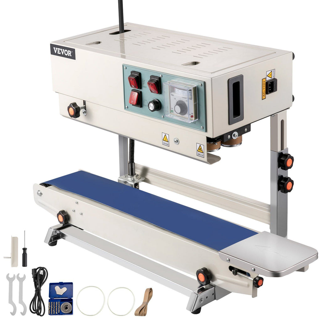 Continuous Band Sealer, 0.24-0.6 in/6-15 mm Seal Width, FR900 110V/60Hz Horizontal Sealing Machine, Band Heat Sealer with Digital Temperature Control for PVC Membrane Bag Film