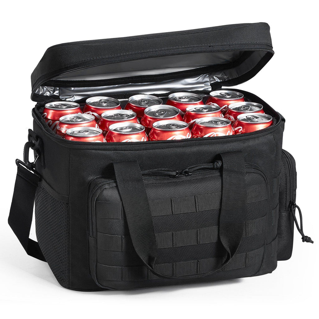 Cooler Bag, 20L Insulated Lunch Bag with Molle Design and Multi-Pocket, 600D Cooler Lunch Box with Removable Storage Bags, Soft Cooler for Office, Picnic, Hiking, Beach or Beverage, Black