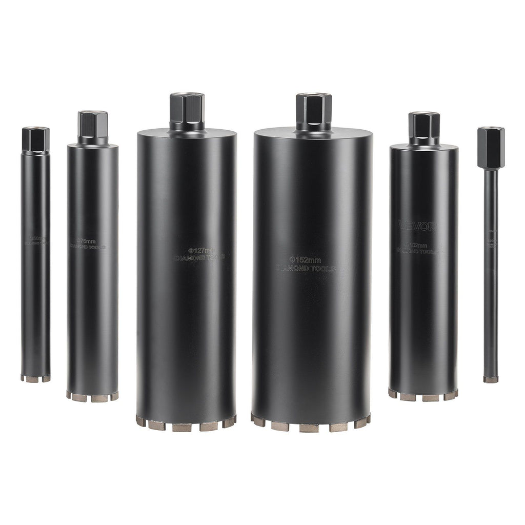 Core Drill Bit, 6 Pieces, 1/2/3/4/5/6 inch Diameter, 14 inch Drilling Depth, 1-1/4 in-7 Internal Thread, High-Precision Welding, Wet Diamond Core Bit for Reinforced Concrete, Bricks, and Masonry