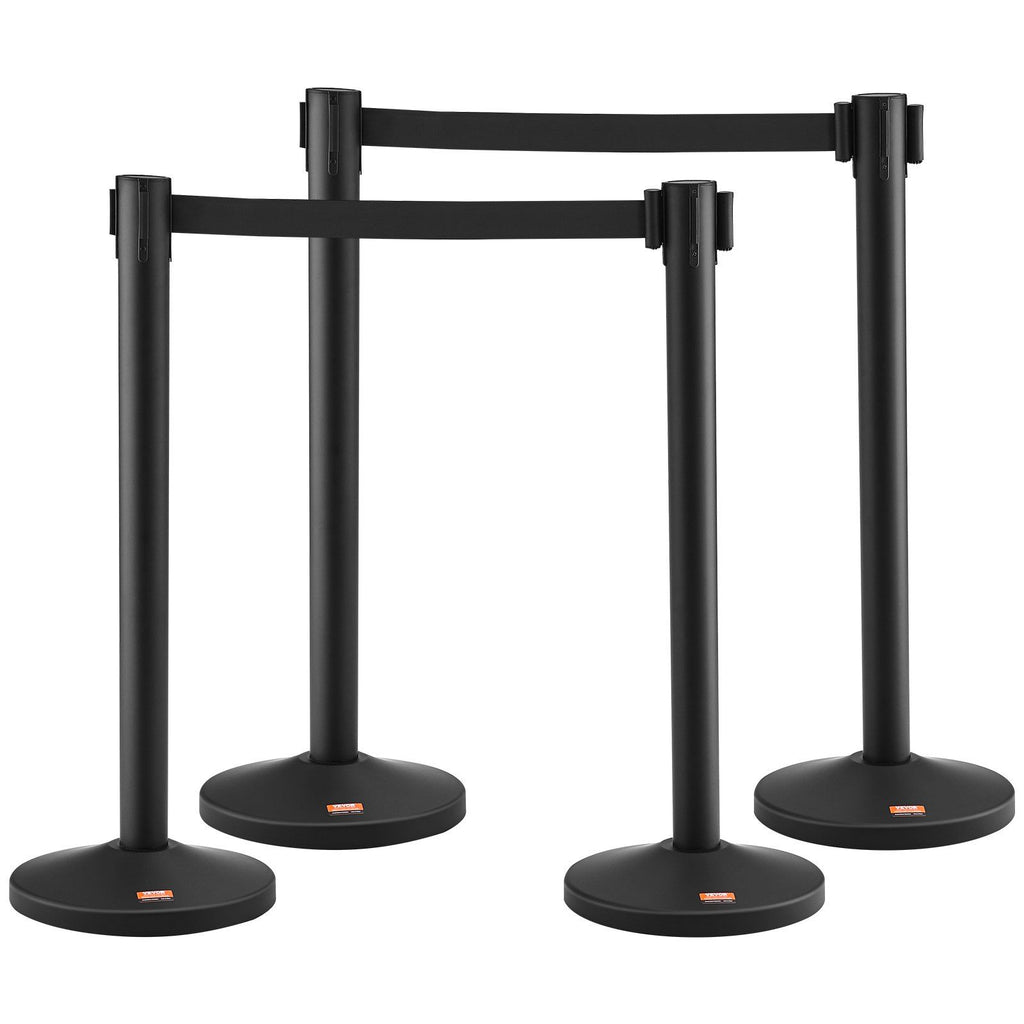 Crowd Control Stanchion, 4-Pack Crowd Control Barrier, Carbon Steel Baking Painted Stanchion Queue Post with 2PCS 6.5FT Retractable Belt & Fillable Base, Belt Barrier Line Divider, Easy Assembly