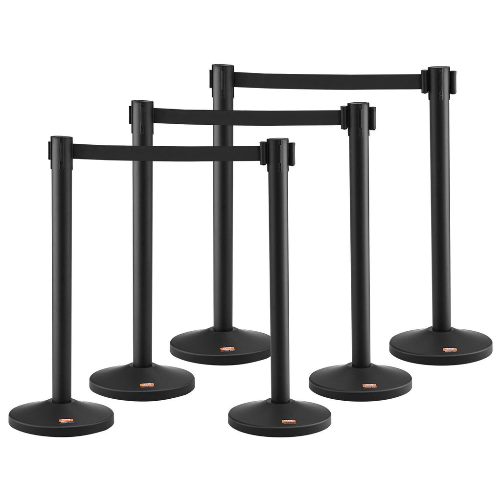 Crowd Control Stanchion, 6-Pack Crowd Control Barrier, Carbon Steel Baking Painted Stanchion Queue Post with 3PCS 6.5FT Retractable Belt & Fillable Base, Belt Barrier Line Divider, Easy Assembly