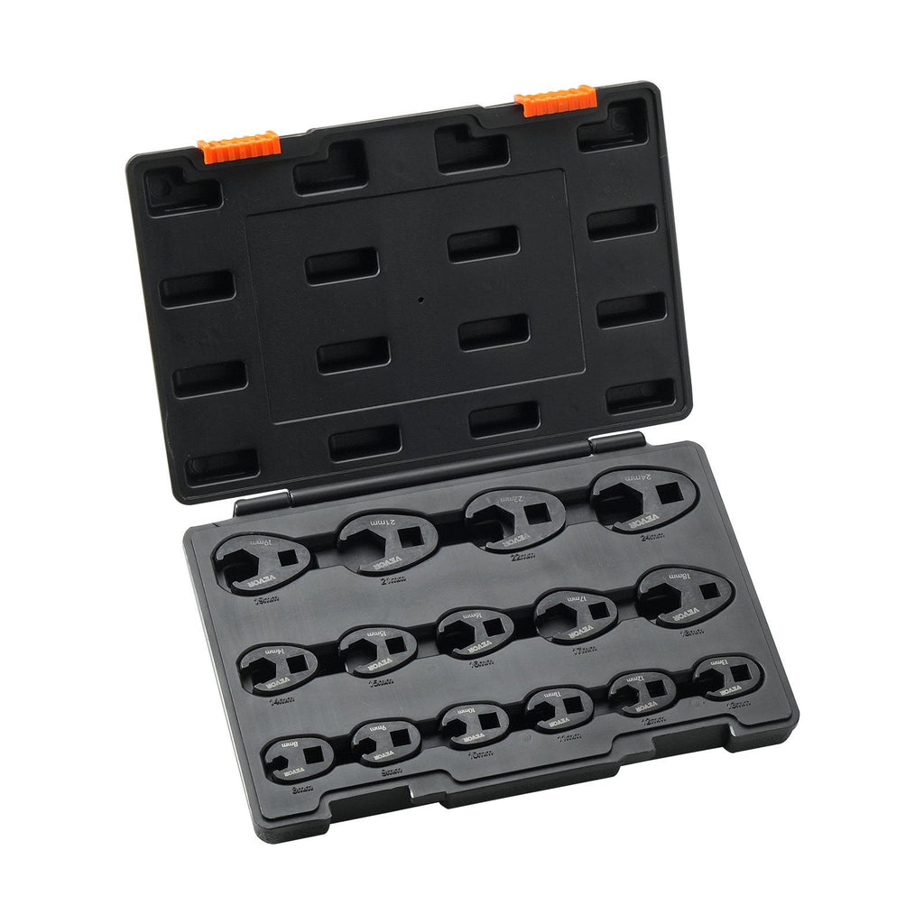 Crowfoot Wrench Set, 1/2" and 3/8" Drive 15-Piece Crows Foot Wrench Set with PP Storage Case, Metric 8-24 mm, CRMO Steel and Manganese Phosphate Finish, for Mechanical Maintenance and Repairs