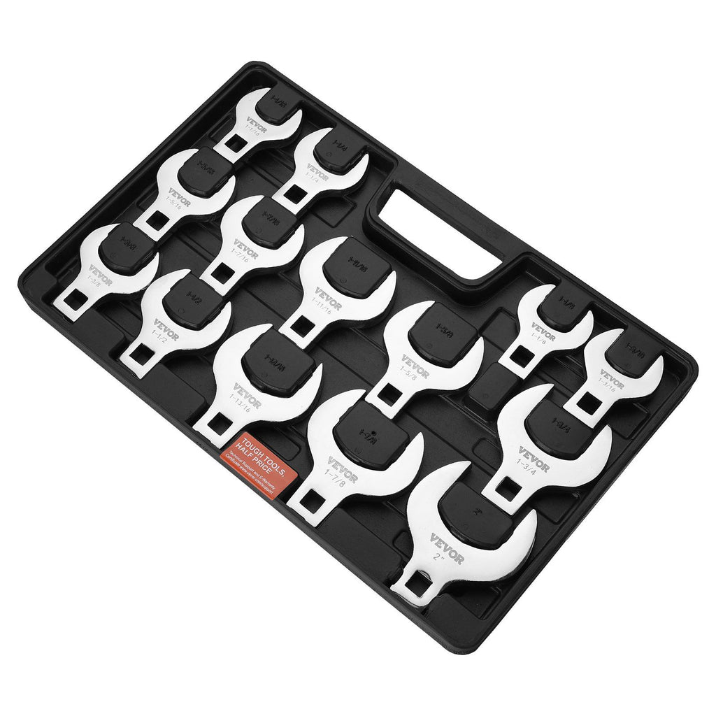 Crowfoot Wrench Set, 1/2" Drive 14-Piece SAE (1-1/16" - 2") Crows Foot Wrench Set with Storage Tray, 40CR Material with Laser Etched Sizing, for Mechanical Maintenance and Repairs