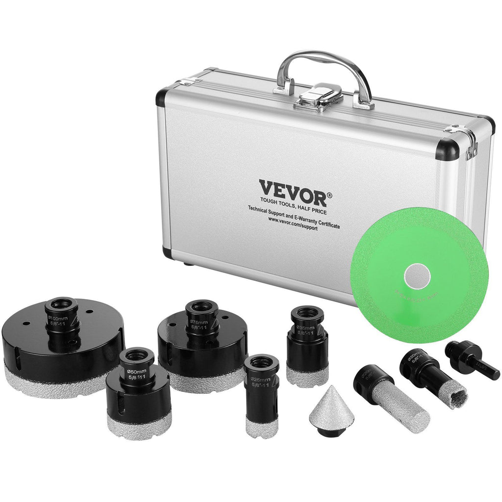 Diamond Core Drill Bit Set, 6 PCS 20/25/35/50/75/100mm Diamond Hole Saw Kit, with Finger Milling Bit Cone Bit Saw Blade and Storage Case, for Dry and Wet, Diamond Drill Bits for Ceramic Tile