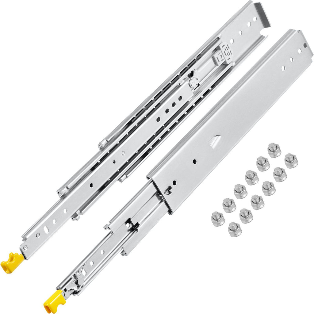 Drawer Slides with Lock, 1 Pair 32 inch, Heavy-Duty Industrial Steel up to 500 lbs Capacity, 3-Fold Full Extension, Ball Bearing Lock-in & Lock-Out, Side Mount