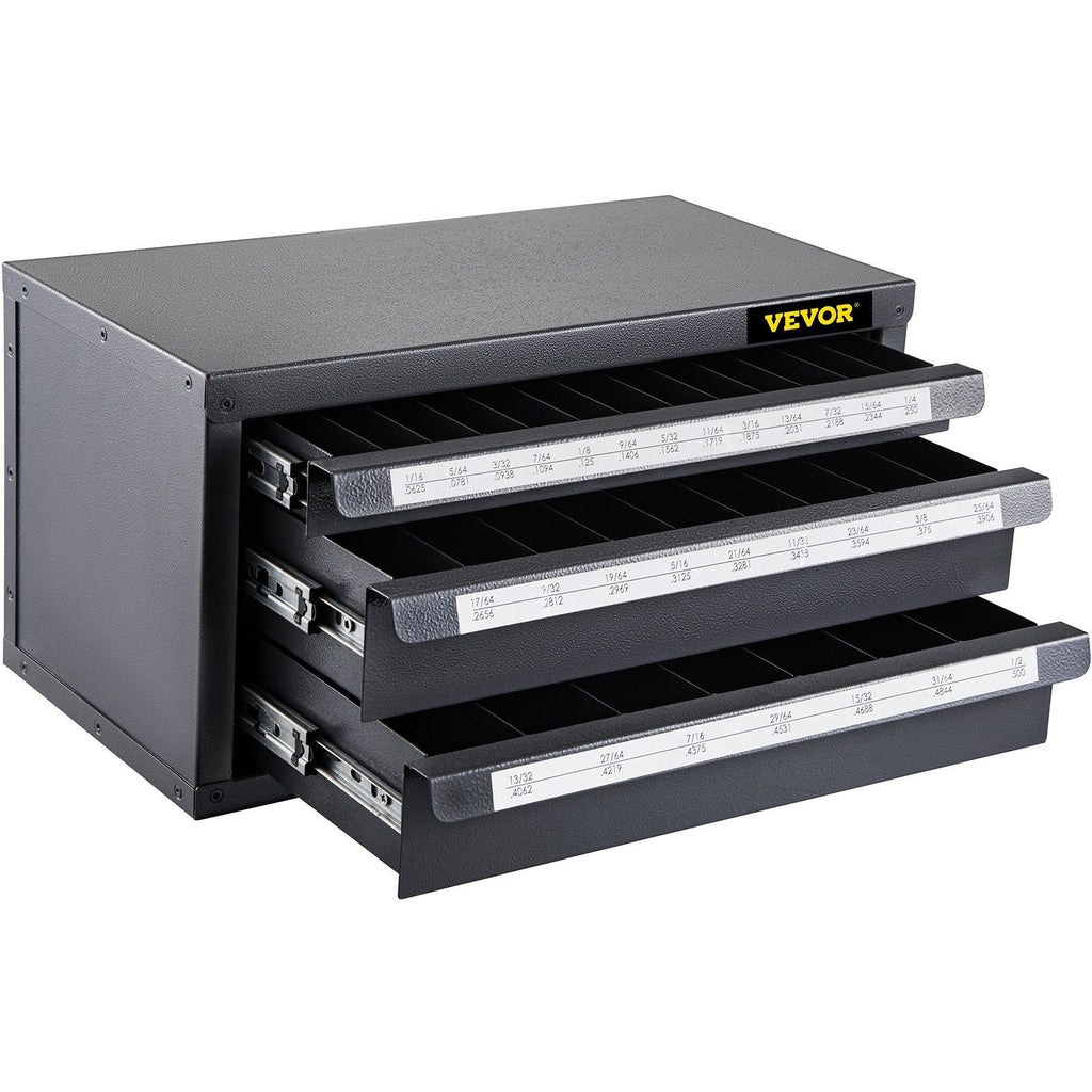 Drill Bit Dispenser Cabinet, Three-Drawer Drill Bit Dispenser, Drill Bit Organizer Cabinet, Drill Dispenser Organizer Cabinet for Jobber Length Fractional Size 1/16" to 1/2" in 1/64" Increments