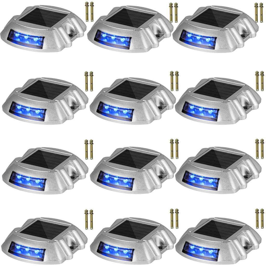 Driveway Lights 12-Pack Solar Driveway Lights Bright Blue Solar Deck Lights Outdoor Waterproof Wireless Dock Lights 6 LEDs for Deck Dock Driveway Path Warning Garden Walkway Sidewalk Steps