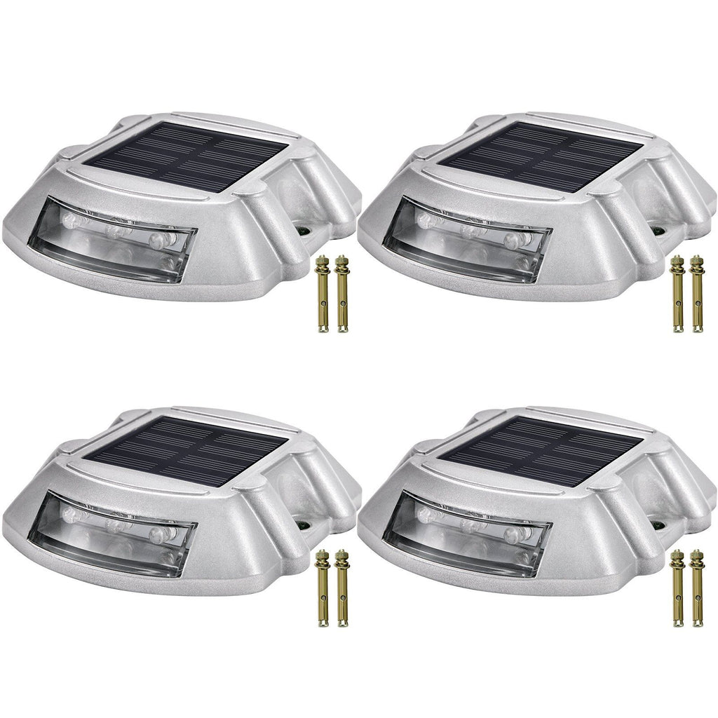 Driveway Lights 4-Pack Solar Driveway Lights Bright White with Screw Solar Deck Lights Outdoor Waterproof Wireless Dock Lights 6 LEDs for Path Warning Garden Walkway Sidewalk Steps