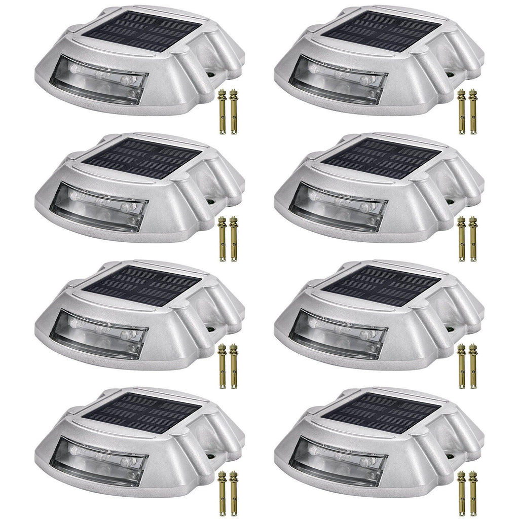 Driveway Lights Solar Driveway Lights with Screw Solar Deck Lights Outdoor Waterproof Wireless Dock Lights 6 LEDs for Path Warning Garden Walkway Sidewalk Steps (White, 8-Pack)