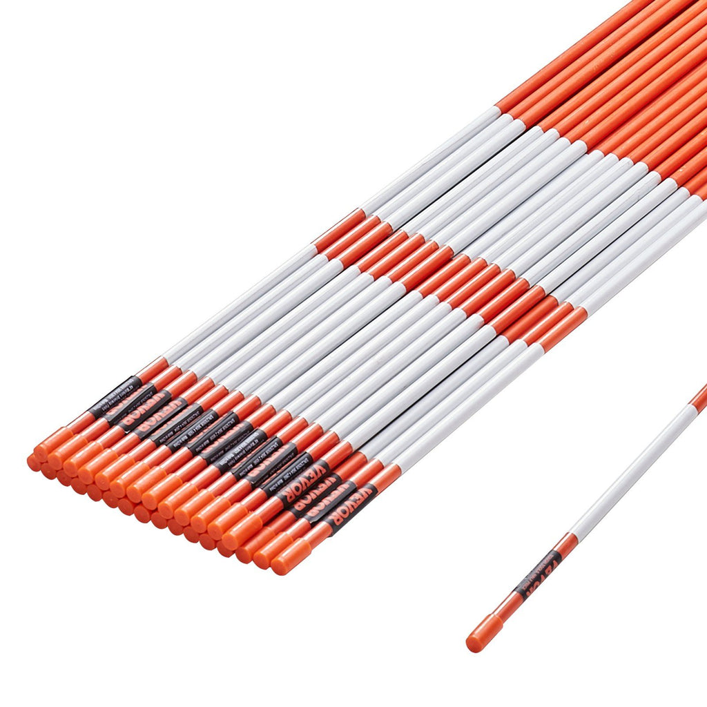 Driveway Markers, 30 PCS 48 inch, 0.4 inch Diameter, Orange Fiberglass Poles Snow Stakes with Reflective Tape, 12" Steel Drill Bit & Protection Gloves for Parking Lots, Walkways Easy Visibility