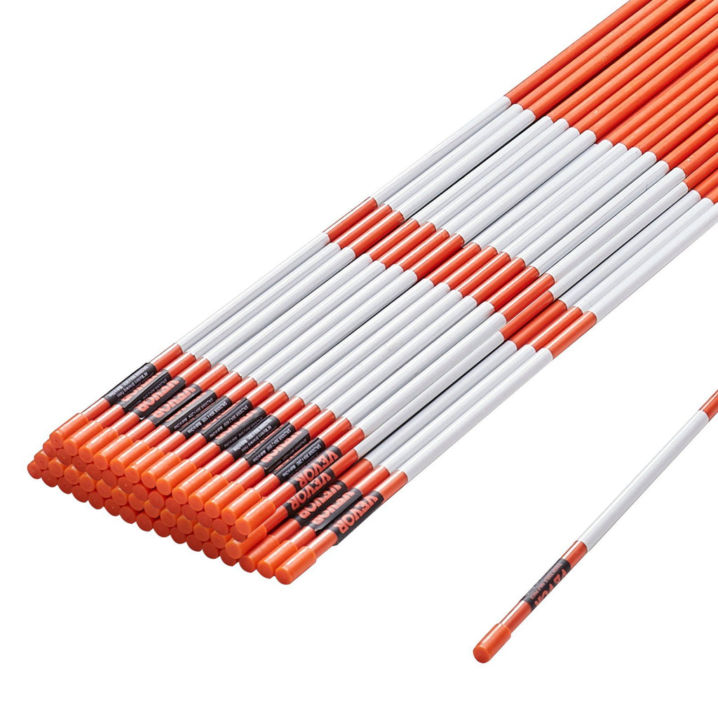 Driveway Markers, 50 PCS 48 inch, 0.4 inch Diameter, Orange Fiberglass Poles Snow Stakes with Reflective Tape, 12" Steel Drill Bit & Protection Gloves for Parking Lots, Walkways Easy Visibility