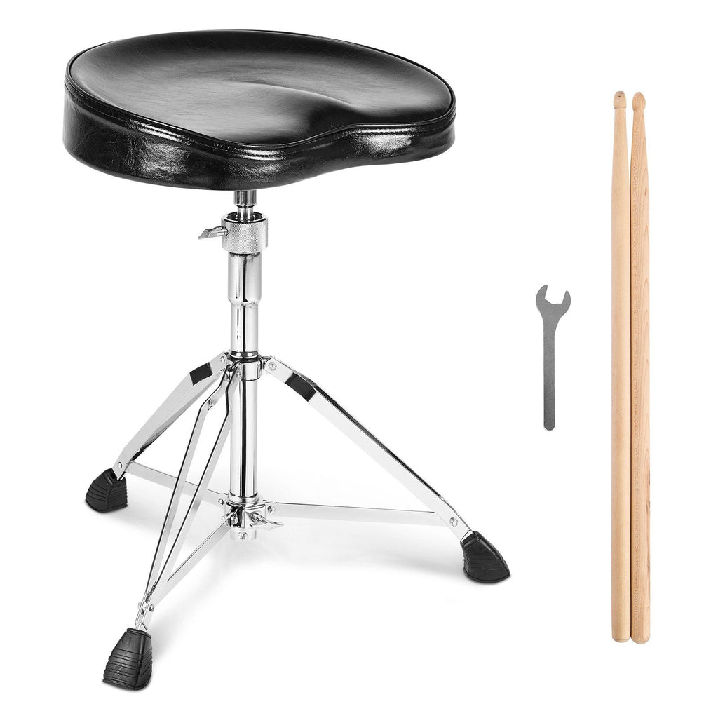 Drum Throne, 21.3-26.4 in / 540-670 mm Height Adjustable, Padded Drum Stool Seat with Anti-Slip Feet 5A Drumsticks 500 lbs / 227 kg Maximum Weight Capacity, 360° Swivel Drum Chair for Drummers