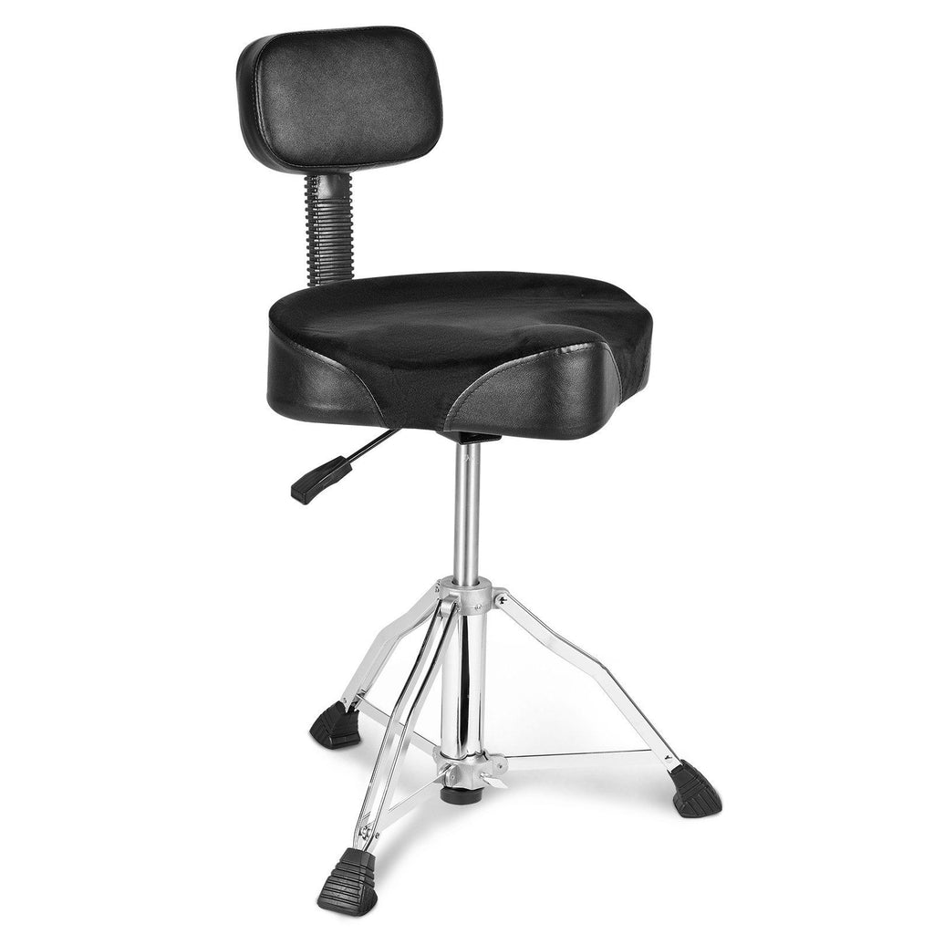 Drum Throne with Backrest, 19.3-25.2 in/490-640 mm Height Adjustable, Hydraulic Saddle Padded Drum Stool Seat with Anti-Slip Feet Drumsticks 500 lbs/227 kg Max Capacity, 360°Swivel for Drummers
