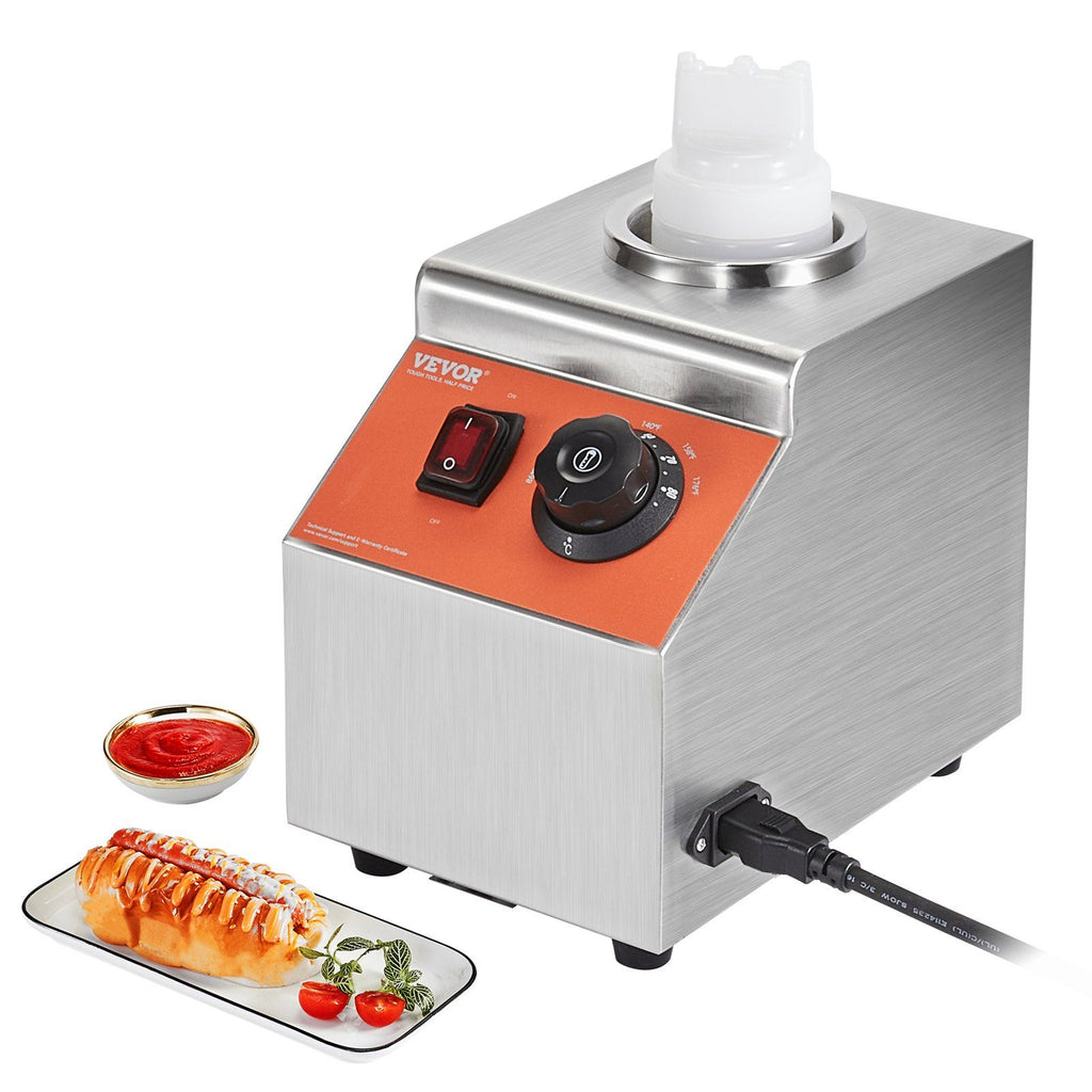 Electric Bottle Warmer with Bottle, 0.57 Qt Commercial Cheese Dispenser, Hot Fudge Warmer 86-185°F Temp Adjustable, Plastic Bottle Nacho Cheese Sauce Warmer for Hot Fudge Cheese Caramel, Square
