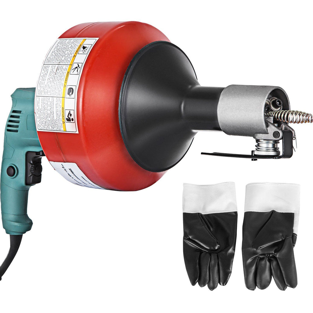 Electric Drain Auger Cleaner, 26 ft x 1/3 in Cable Sewer Snake Machine with Gloves, Portable Plumbing Tool for Unclogging 0.8 to 2.6 inch Pipes at Sinks/Tubs/Toilets/Kitchen, 700W Red