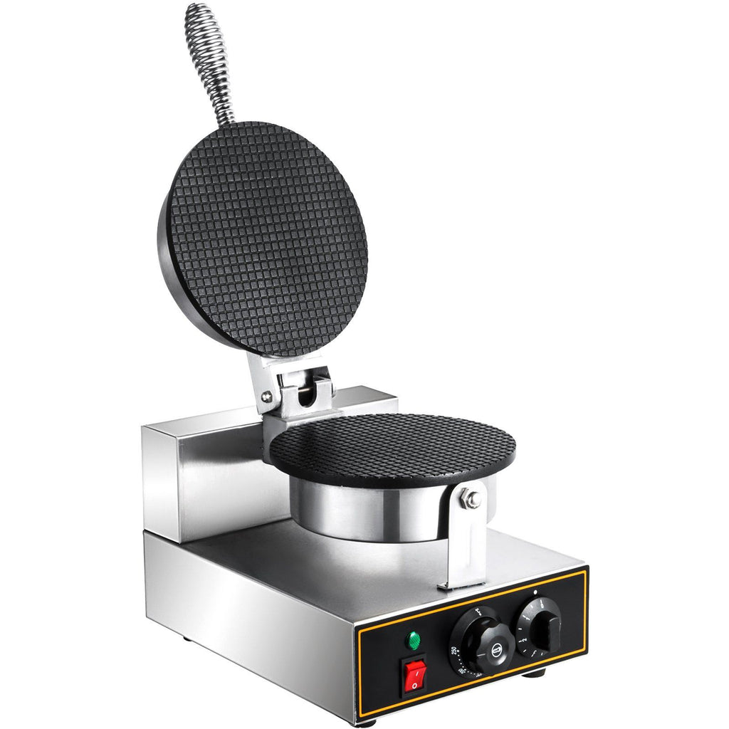 Electric Ice Cream Cone Maker 1200W Commercial Waffle Cone Machine, 110V Stainless Steel Egg Cone Baker w/ Non-Stick Teflon Coating, Temp & Time Control for Restaurant Bakeries