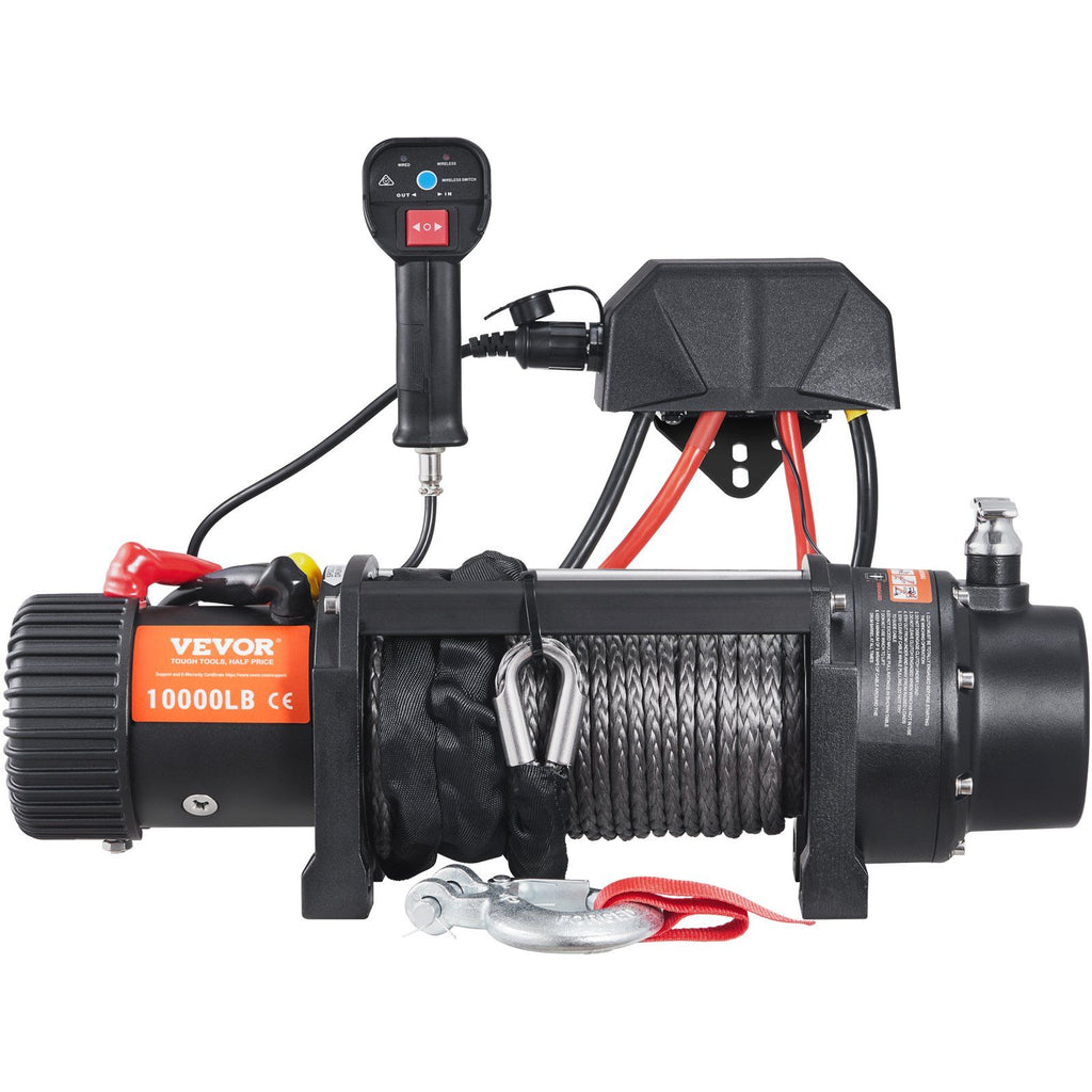 Electric Winch, 12V 10,000 lb Load Capacity Nylon Rope Winch, IP67 7/20' x 85ft ATV Winch with Wireless Handheld Remote & Hawse Fairlead for Towing Jeep Off-Road SUV Truck Car Trailer Boat