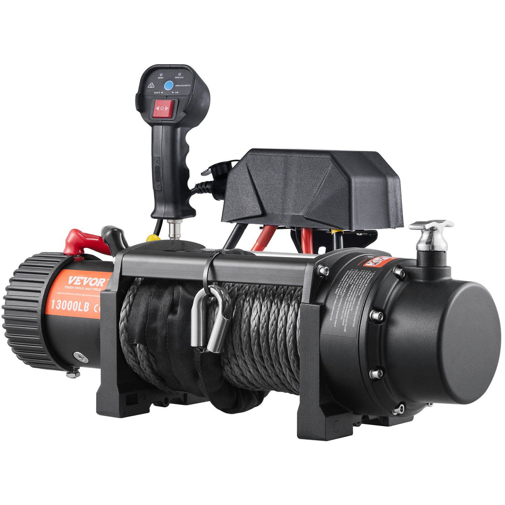 Electric Winch, 12V 13,000 lb Load Capacity Nylon Rope Winch, IP67 3/8' x 85ft ATV Winch with Wireless Handheld Remote & Hawse Fairlead for Towing Jeep Off-Road SUV Truck Car Trailer Boat