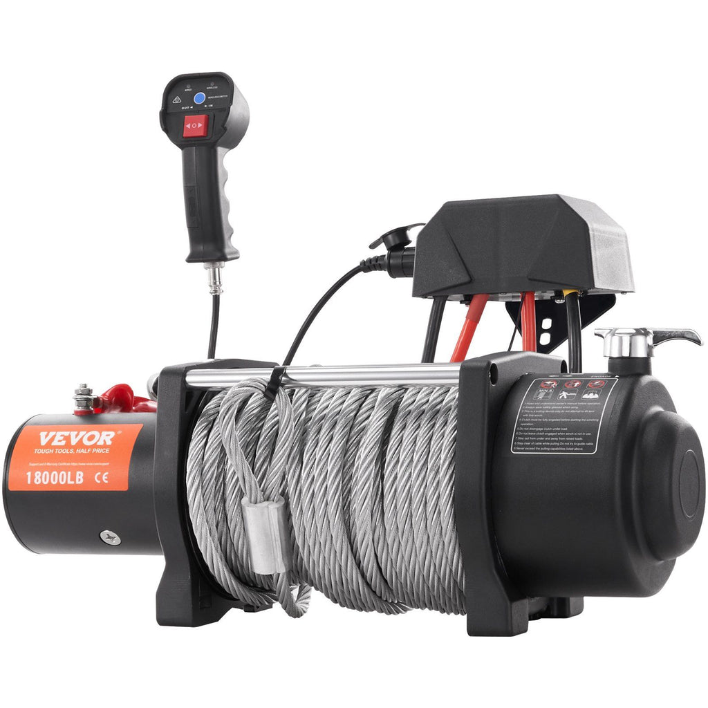 Electric Winch, 12V 18,000 lb Load Capacity Steel Rope Winch, IP67 7/16' x 85ft ATV Winch with Wireless Handheld Remote & 4-Way Fairlead for Towing Jeep Off-Road SUV Truck Car Trailer Boat