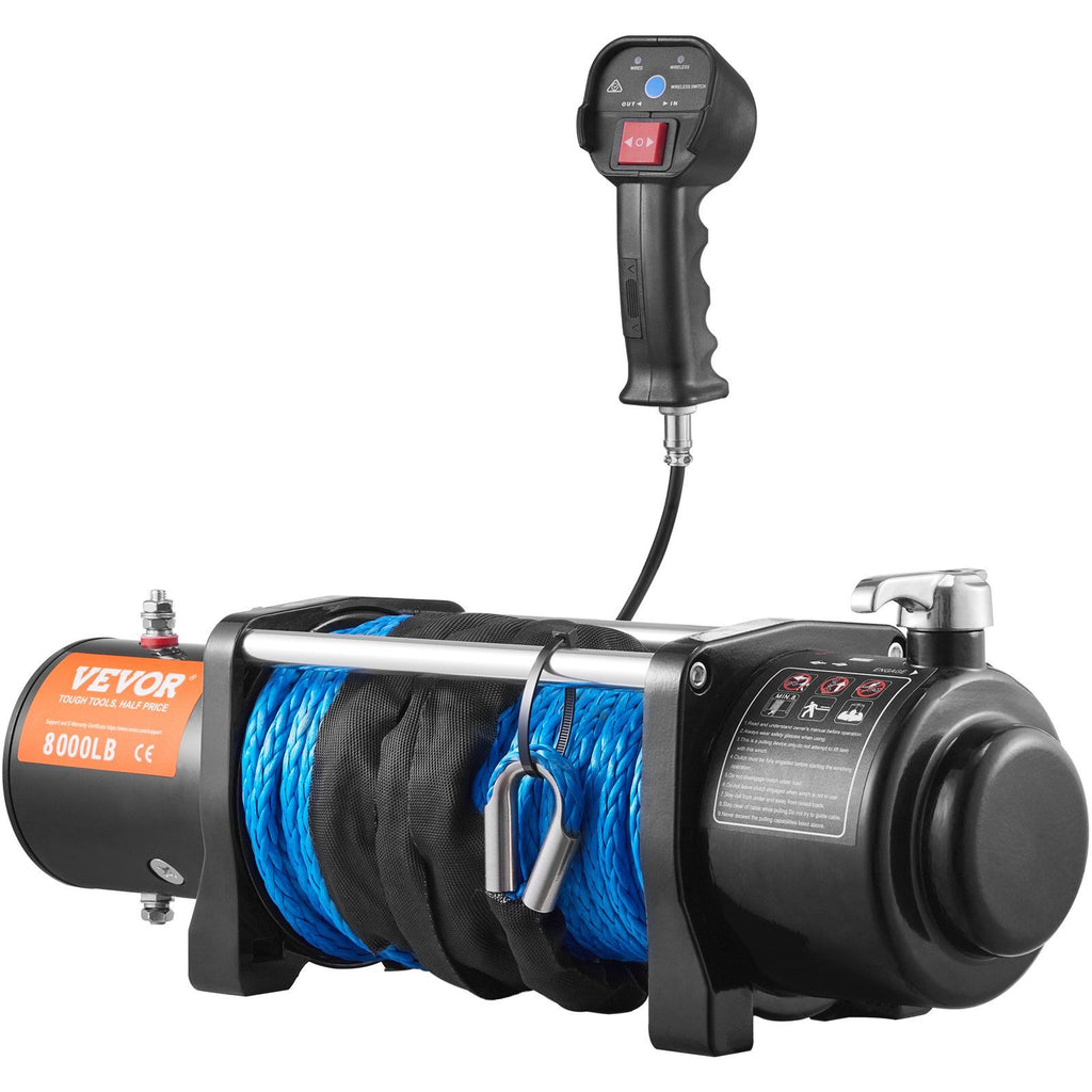 Electric Winch, 12V 8000 lb Load Capacity Nylon Rope Winch, IP67 7/20' x 85ft ATV Winch with Wireless Handheld Remote & Hawse Fairlead for Towing Jeep Off-Road SUV Truck Car Trailer Boat