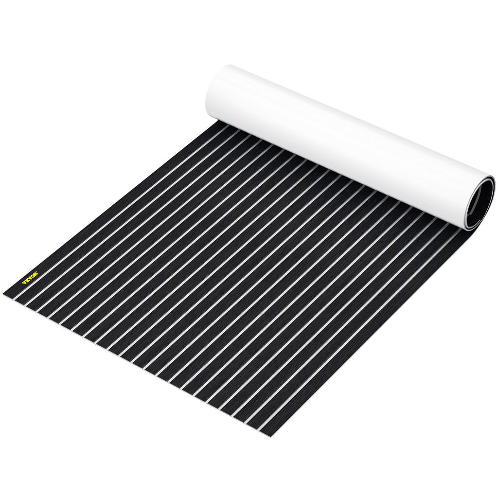 EVA Foam Faux Teak Boat Decking Sheet 94.5 X 47.2 Inch 5MM Thick Non-Skid Self-Adhesive for Marine Yacht RV Swimming Pool Garden Boat Flooring Sheet (Black + White Seam, 94.5" x 47.2")