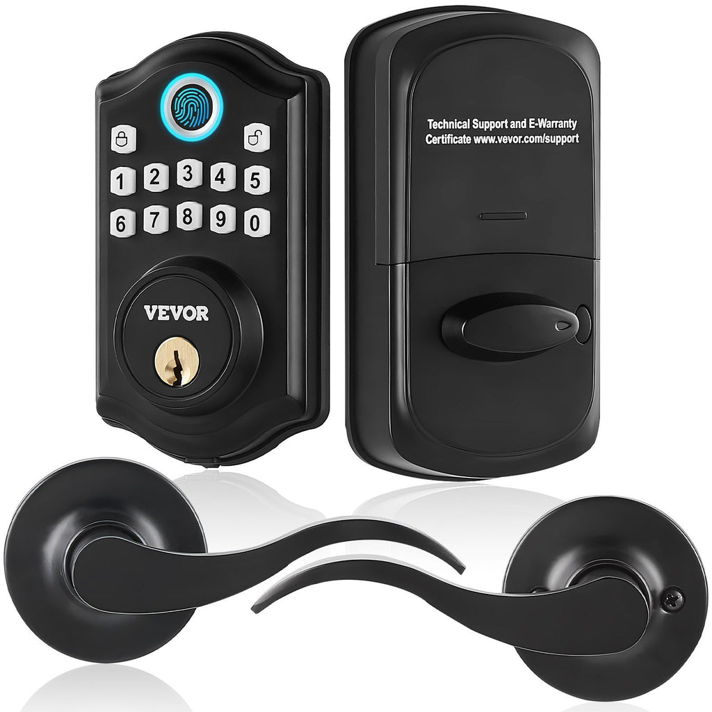 Fingerprint Door Lock with 2 Level Handles, Keyless Entry Door Lock with Fingerprint/Keypad Code/Key, Auto Lock, Electronic Keypad Deadbolt with 300 Users, Anti-Peeking Password, for Front Door