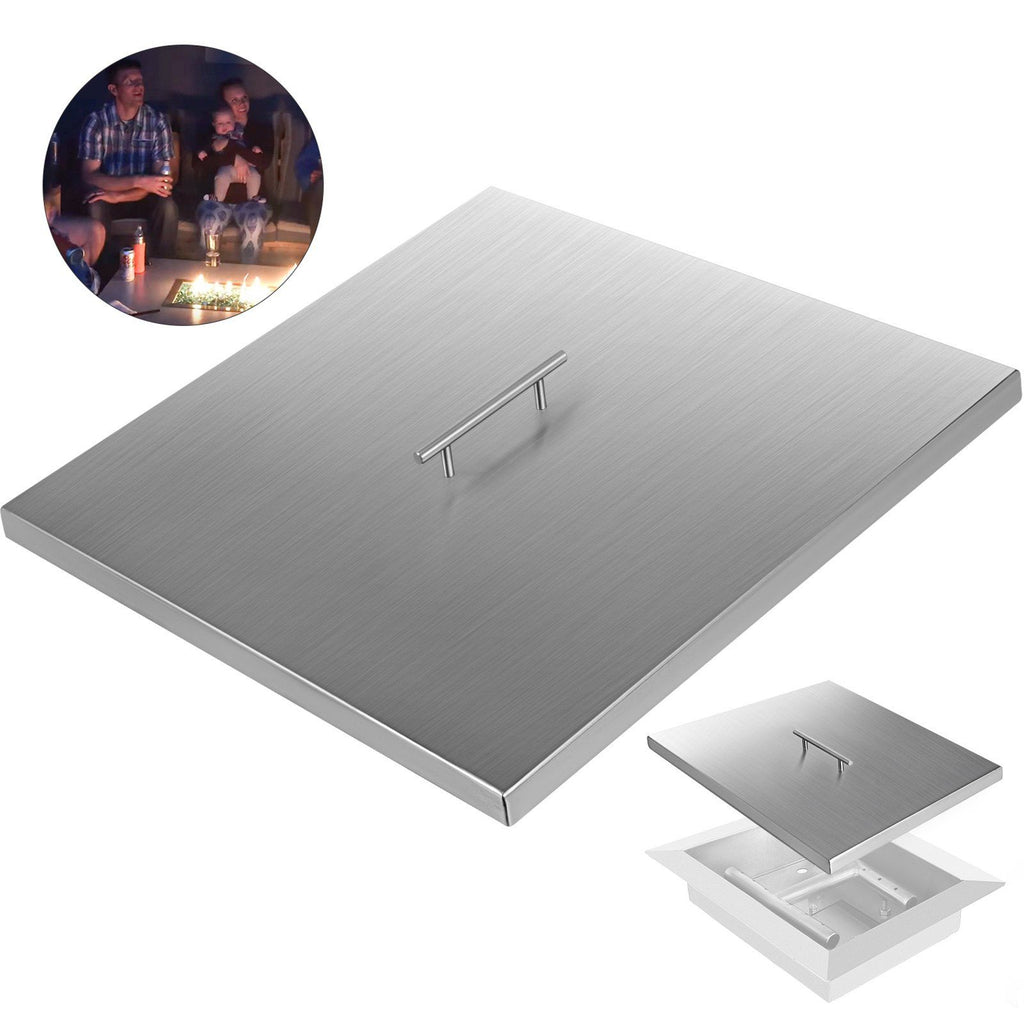 Fire Pit Lid 27 x 27 Inch 1.5mm Thick 430 Stainless Steel Fire Pit Burner Cover Square Fire Pit Lid for Drop-in Fire Pit Pan