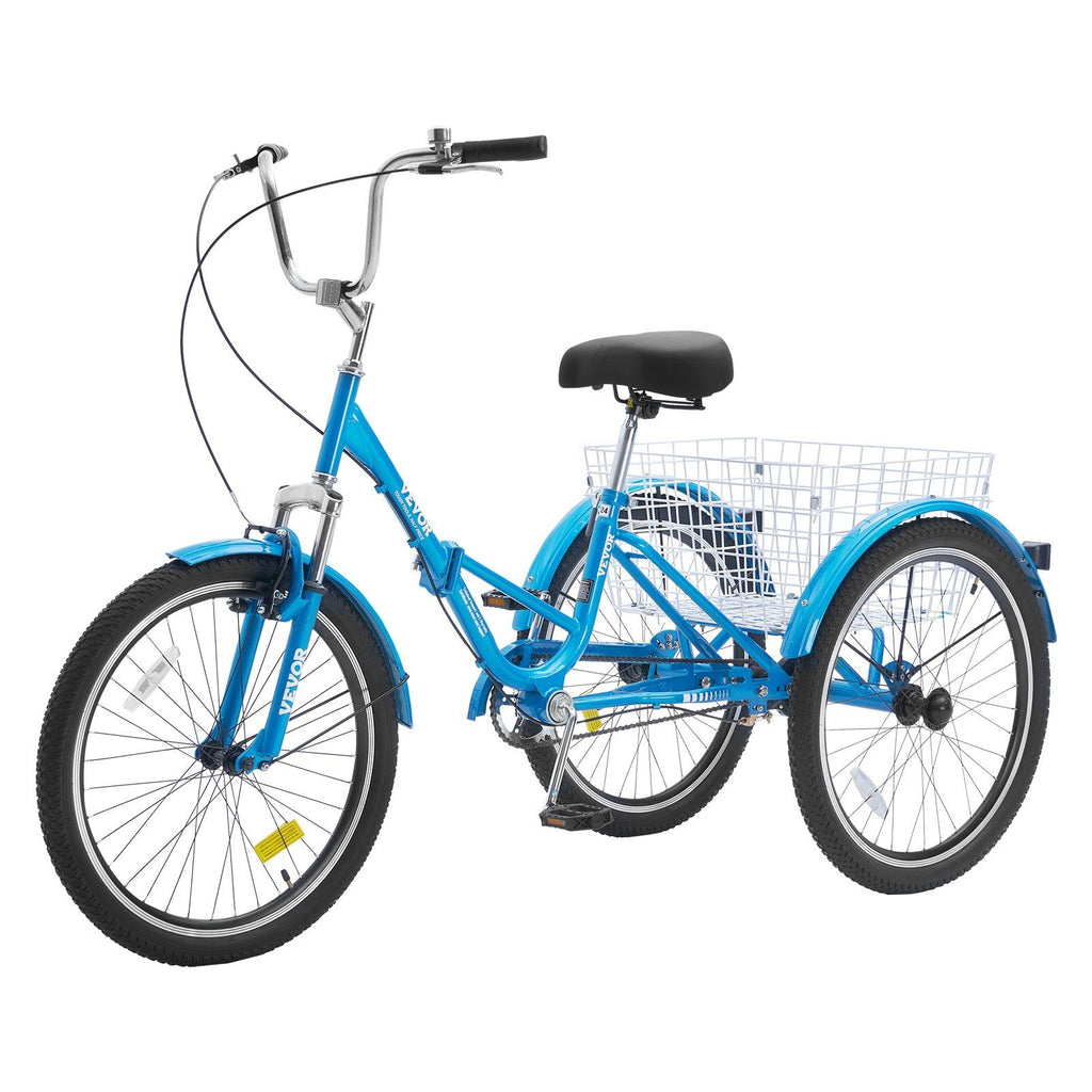 Folding Adult Tricycle, 26-Inch Adult Folding Trikes, Carbon Steel 3 Wheel Cruiser Bike with Large Basket & Adjustable Seat, Shopping Picnic Foldable Tricycles for Women, Men, Seniors (Blue)