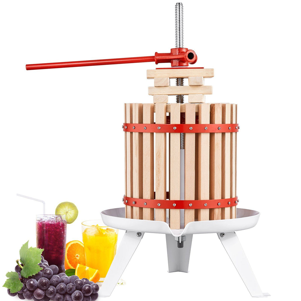 Fruit Wine Press, 1.6 Gallon/6L, Solid Wood Basket with 6 Blocks, Manual Juice Maker, Cider Apple Grape Tincture Vegetables Honey Olive Oil Making Press with Pole Handle Bar for Kitchen and Home