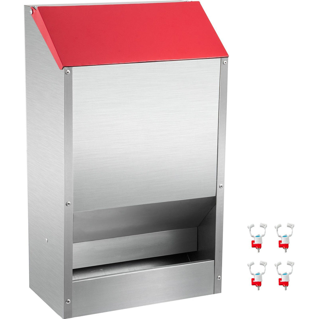 Galvanized Poultry Feeder Holds 30lbs of Feed Chicken Feeders No Waste 13.8x8.3x17.7in Hanging Chicken Feeder with Lid Weatherproof Outdoor Coop Food Dispenser for Duck