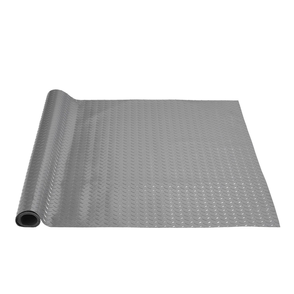 Garage Floor Mat 3.9x6.56ft Vinyl Garage Flooring Roll Anti-Slide Diamond Texture Silver Garage Mats for Under Car 25.6sqft Covering Space DIY PVC Garage Floor Mat for Gyms Boats Car Trailer