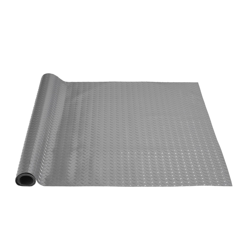 Garage Floor Mat 4.9x9.2 ft Vinyl Garage Flooring Roll Anti-Slide Diamond Texture Silver Garage Mats for Under Car 45 sqft Covering Space DIY PVC Garage Floor Mat for Gyms Boats Car Trailer