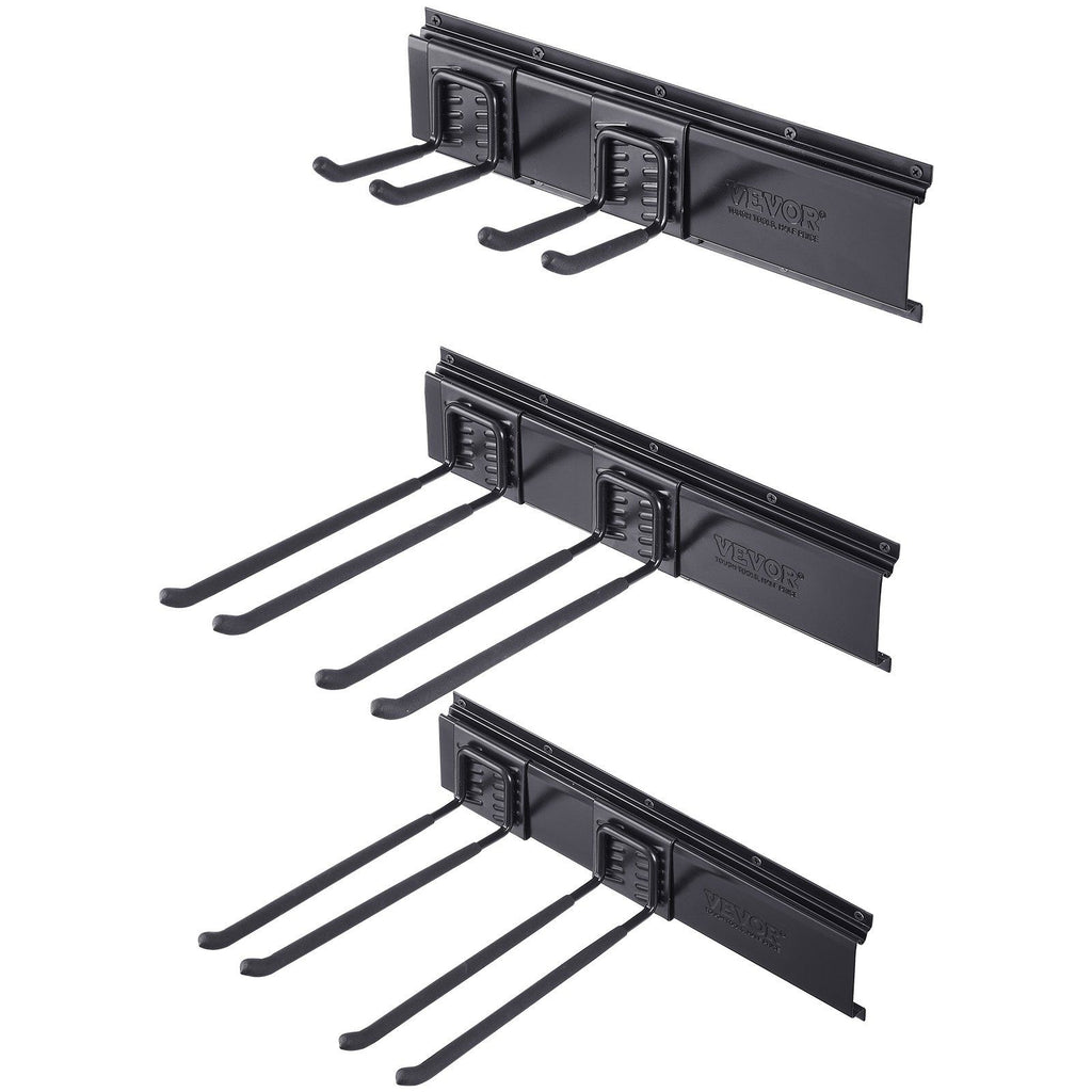 Garage Tool Organizer, 300 lbs Max Load Capacity, Wall Mount Yard Garden Storage Rack Organization Heavy Duty with 6 Adjustable Hooks and 3 Rails, for Garden Tools, Shovels, Trimmers, and Hoses