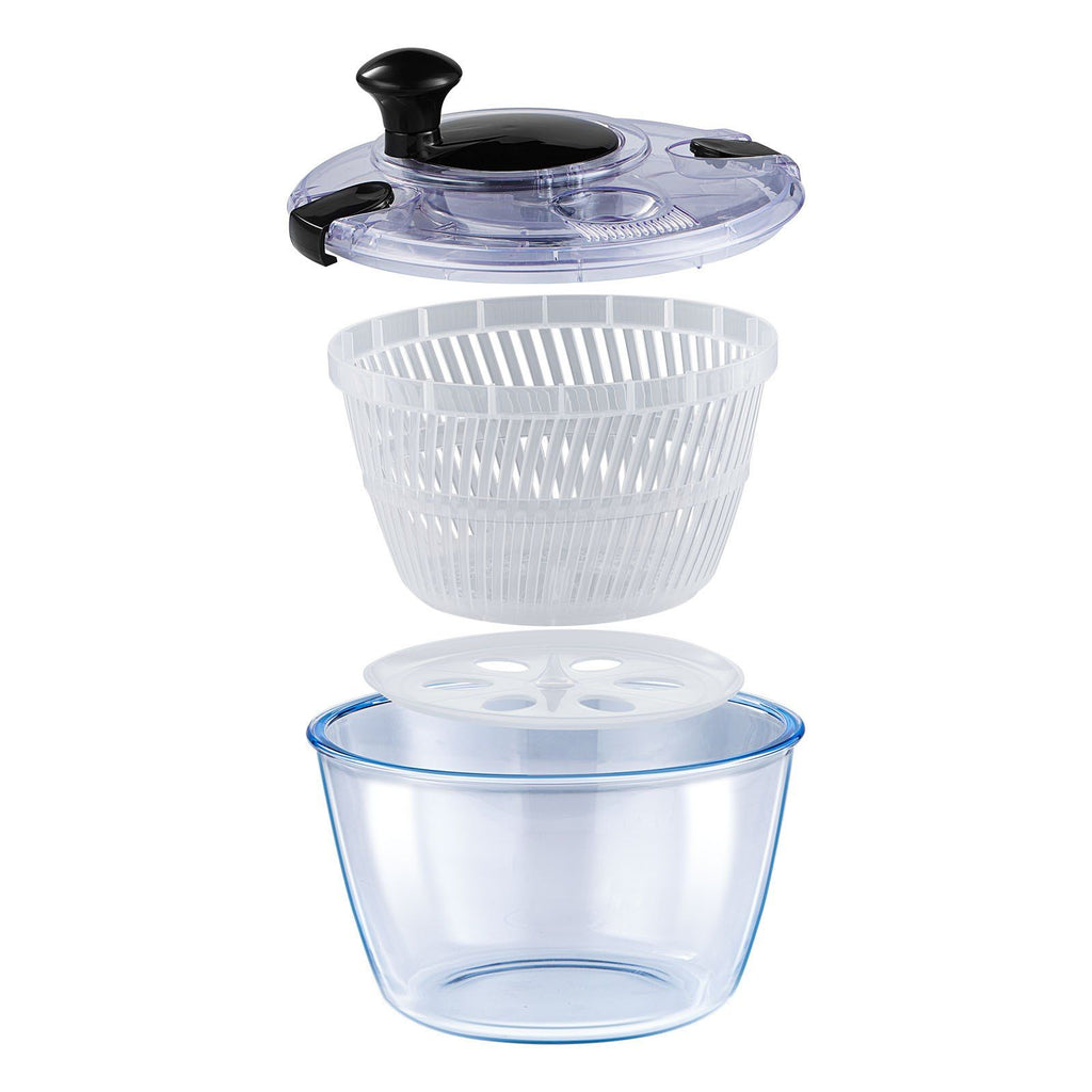 Glass Salad Spinner, 4.75Qt, One-handed Easy Press Large Vegetable Dryer Washer, Lettuce Cleaner and Dryer with High Borosilicate Glass Bowl Lid, for Greens, Herbs, Berries, Fruits, No BPA