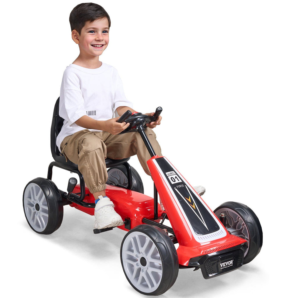 Go Kart 4 Wheel Pedal Ride On Toy for Kids Adjustable Seat Hand Brake Red