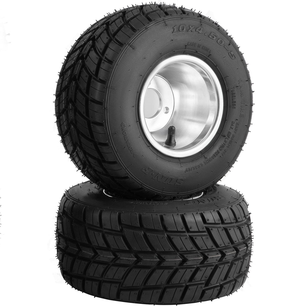 Go Kart Tires and Rims, 2pcs Front Tires Rims, Go Cart Wheels and Tires 10"x 4.50" Front, HUB- Rim Fit Bolt Pattern 58 mm/2.28 inch with 3 Holes for Go Kart, Drift Trike, Buggy
