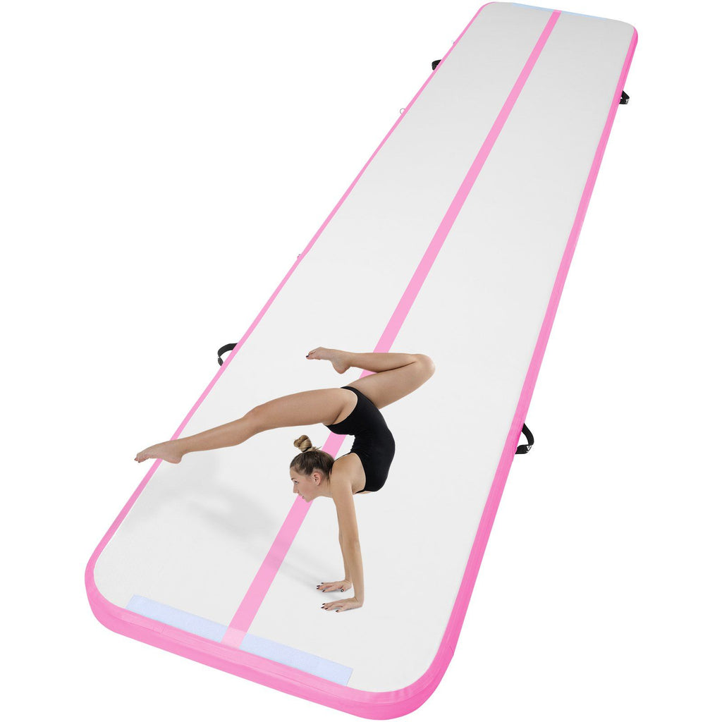 Gymnastics Air Mat, 4 inch Thickness Inflatable Gymnastics Tumbling Mat, Tumble Track with Electric Pump, Training Mats for Home Use/Gym/Yoga/Cheerleading/Beach/Park/Water, 16 ft, Pink