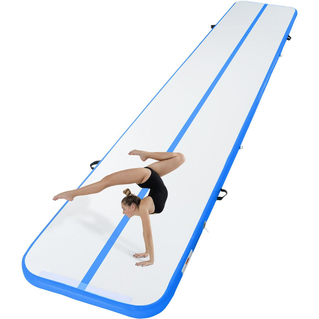 Gymnastics Air Mat, 4 inch Thickness Inflatable Gymnastics Tumbling Mat, Tumble Track with Electric Pump, Training Mats for Home Use/Gym/Yoga/Cheerleading/Beach/Park/Water, 20 ft, Blue