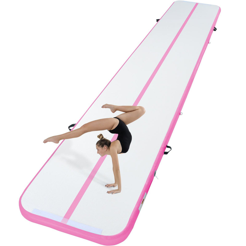Gymnastics Air Mat, 4 inch Thickness Inflatable Gymnastics Tumbling Mat, Tumble Track with Electric Pump, Training Mats for Home Use/Gym/Yoga/Cheerleading/Beach/Park/Water, 20 ft, Pink
