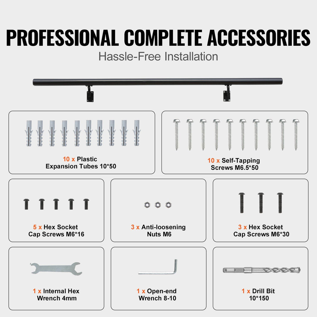 VEVOR Handrail Stair Railing, 4 ft, Wall Mount Handrails for Indoor S ...