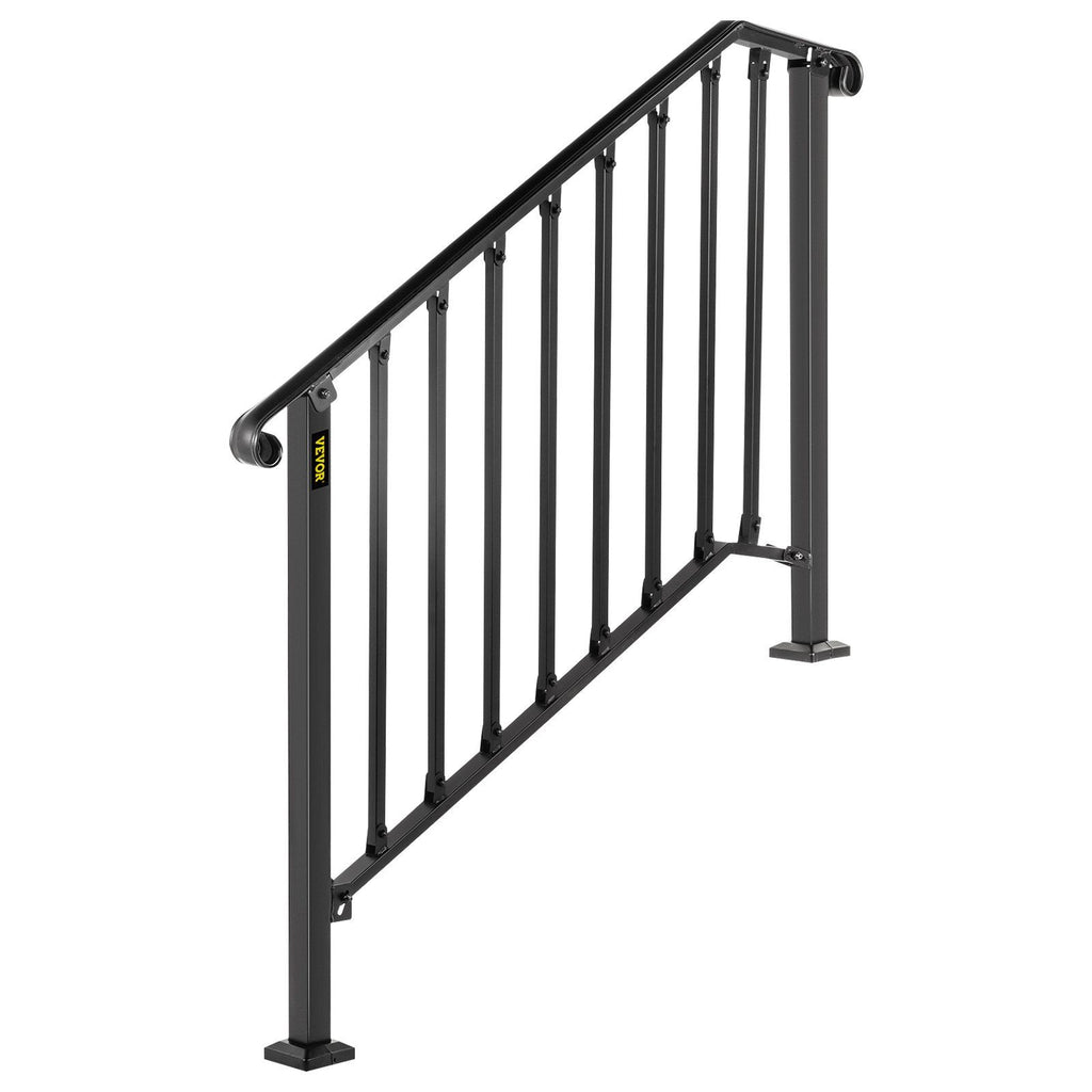 Handrails for Outdoor Steps, Fit 3 or 4 Steps Outdoor Stair Railing, Picket#3 Wrought Iron Handrail, Flexible Porch Railing, Black Transitional Handrails for Concrete Steps or Wooden Stairs
