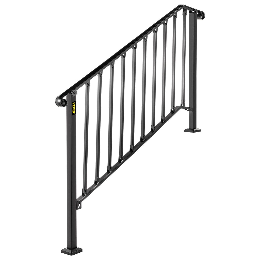 Handrails for Outdoor Steps, Fit 4 or 5 Steps Outdoor Stair Railing, Picket#4 Wrought Iron Handrail, Flexible Porch Railing, Black Transitional Handrails for Concrete Steps or Wooden Stairs