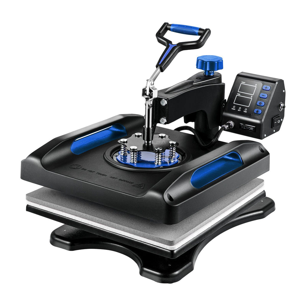 Heat Press Machine 15 x 15 Inch 8 in 1 Heat Press 800W Sublimation Machine 360° Rotation Swing Away 8 in 1 Shirt Printing Machine Dual-Tube Heating for DIY T-Shirts Cap & Mugs Blue