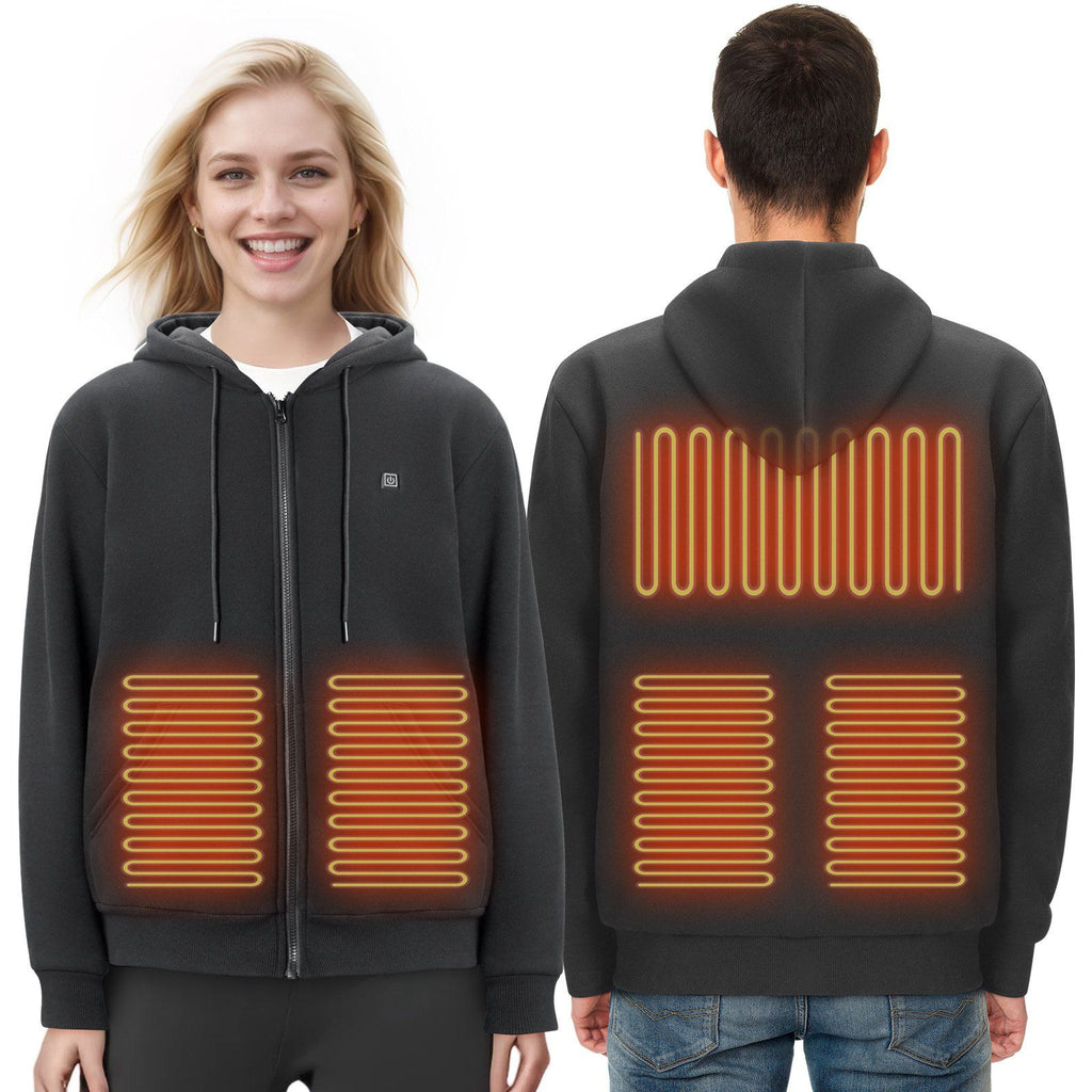 Heated Hoodie Sweatshirt Zip Up Unisex with Battery for Men&Women XXL Black
