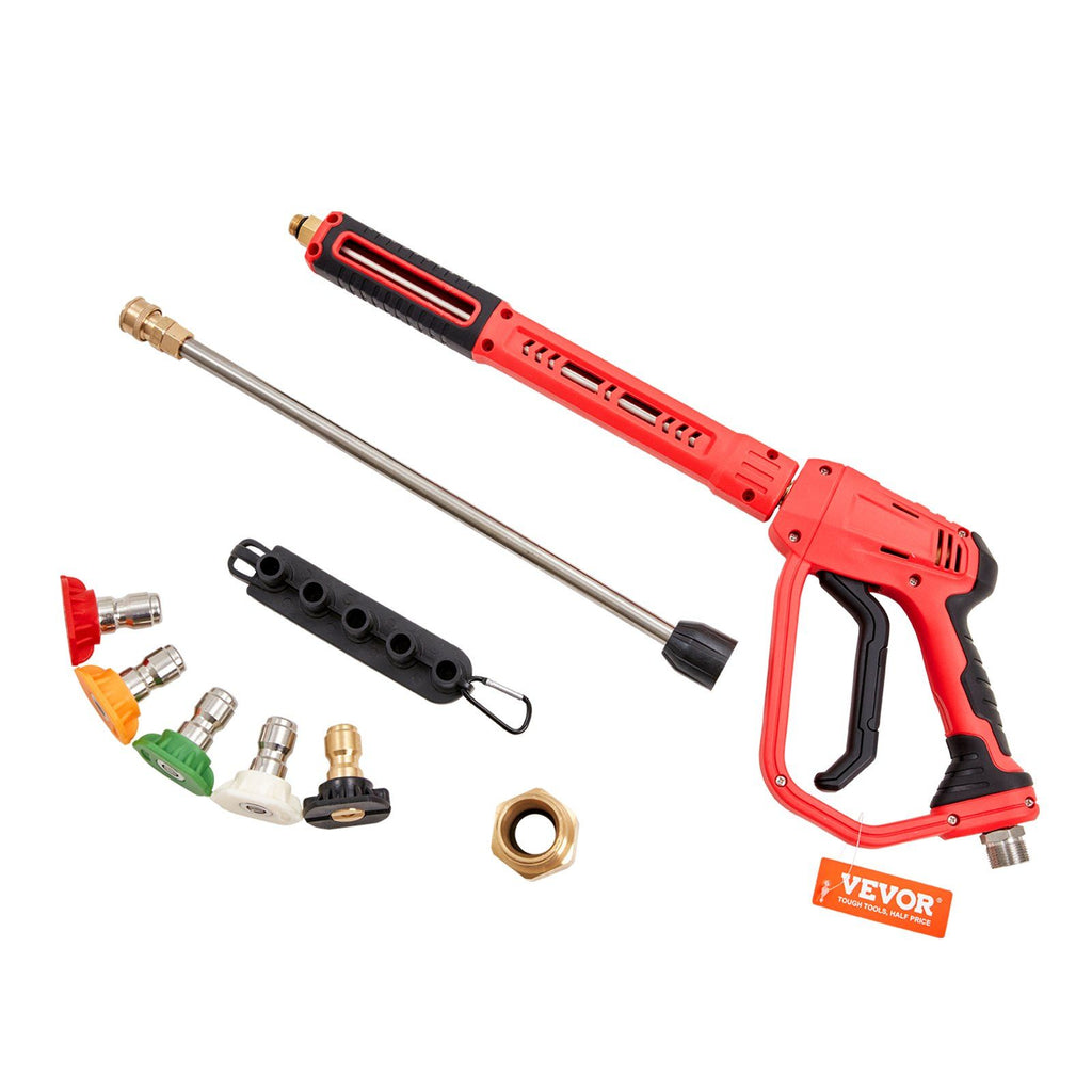 High Pressure Washer Gun, 4000 PSI, Power Washer Spay Gun with Replacement Extension Wand, M22-14mm Inlet & 1/4'' Outlet Hose Connector Foam Gun, Pressure Washer Handle with 5 Nozzle Tips