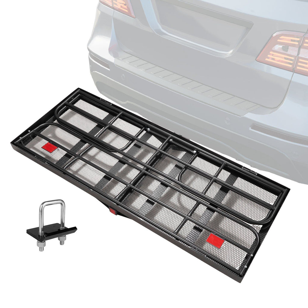 Hitch Cargo Carrier, 60 x 24 x 14 in Folding Trailer Hitch Mounted Steel Cargo Basket, 400lbs Loading Capacity Luggage Carrier Rack with Stabilizer, Fits 2" Hitch Receiver for SUV Truck Pickup